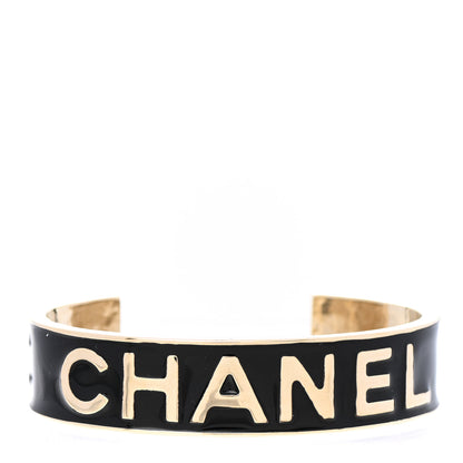Chanel Metal Enamel Chanel Logo Cuff Bracelet M Black 1 of 5