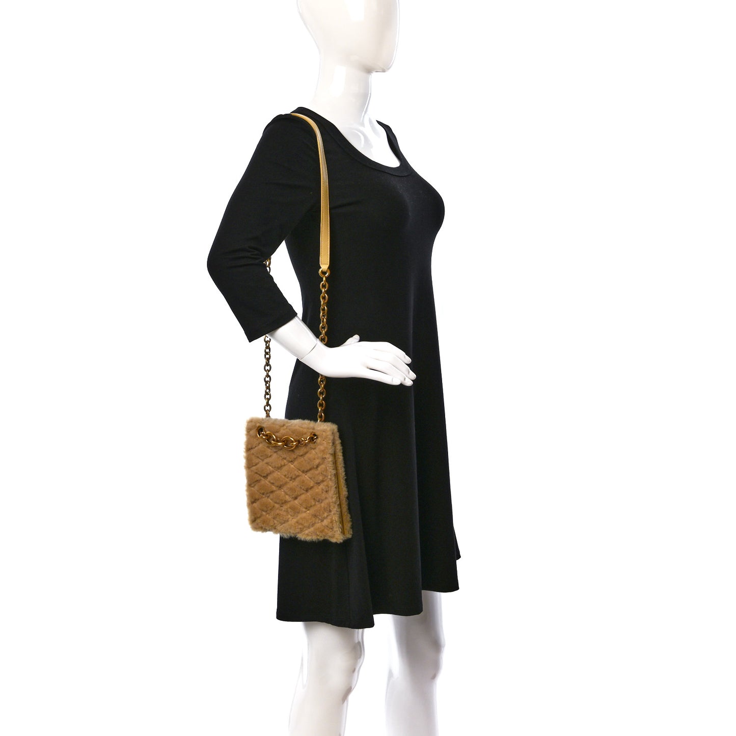 Shearling Quilted Le Maillon Square Crossbody Bag Natural