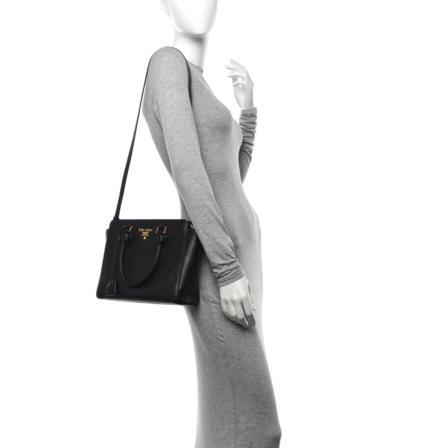 Saffiano Soft Calfskin Small Zippered Tote Black