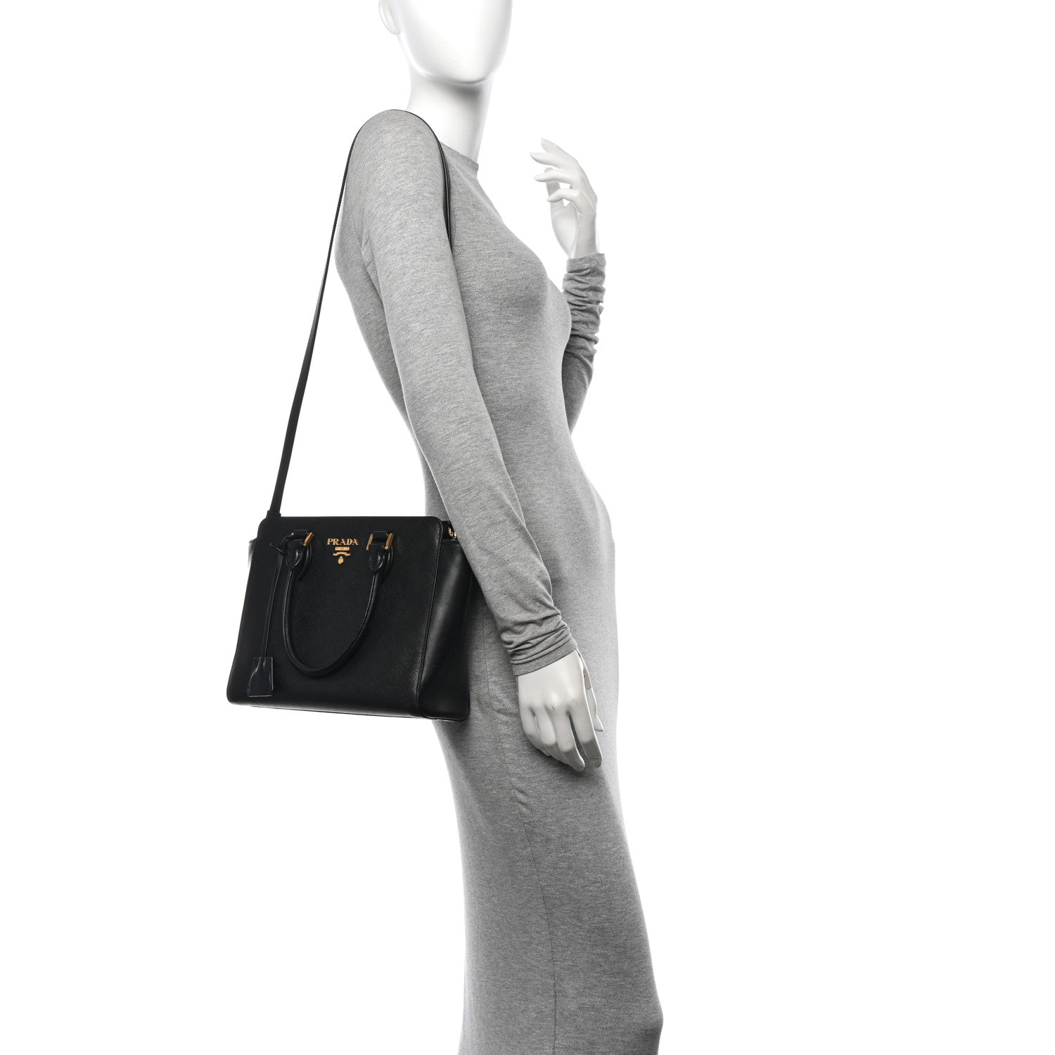 Prada Saffiano Soft Calfskin Small Zippered Tote Black 2 of 14