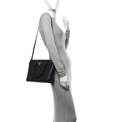 Prada Saffiano Soft Calfskin Small Zippered Tote Black 2 of 14