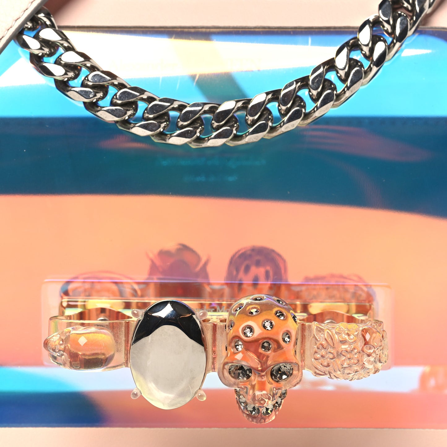 Iridescent PVC Calfskin Knuckle Satchel Pink