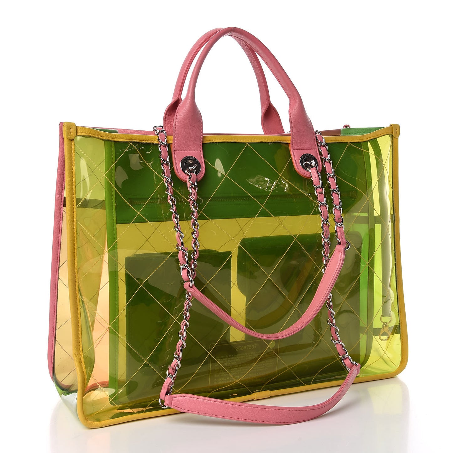PVC Lambskin Stitched Medium Coco Splash Shopping Bag Pink Yellow