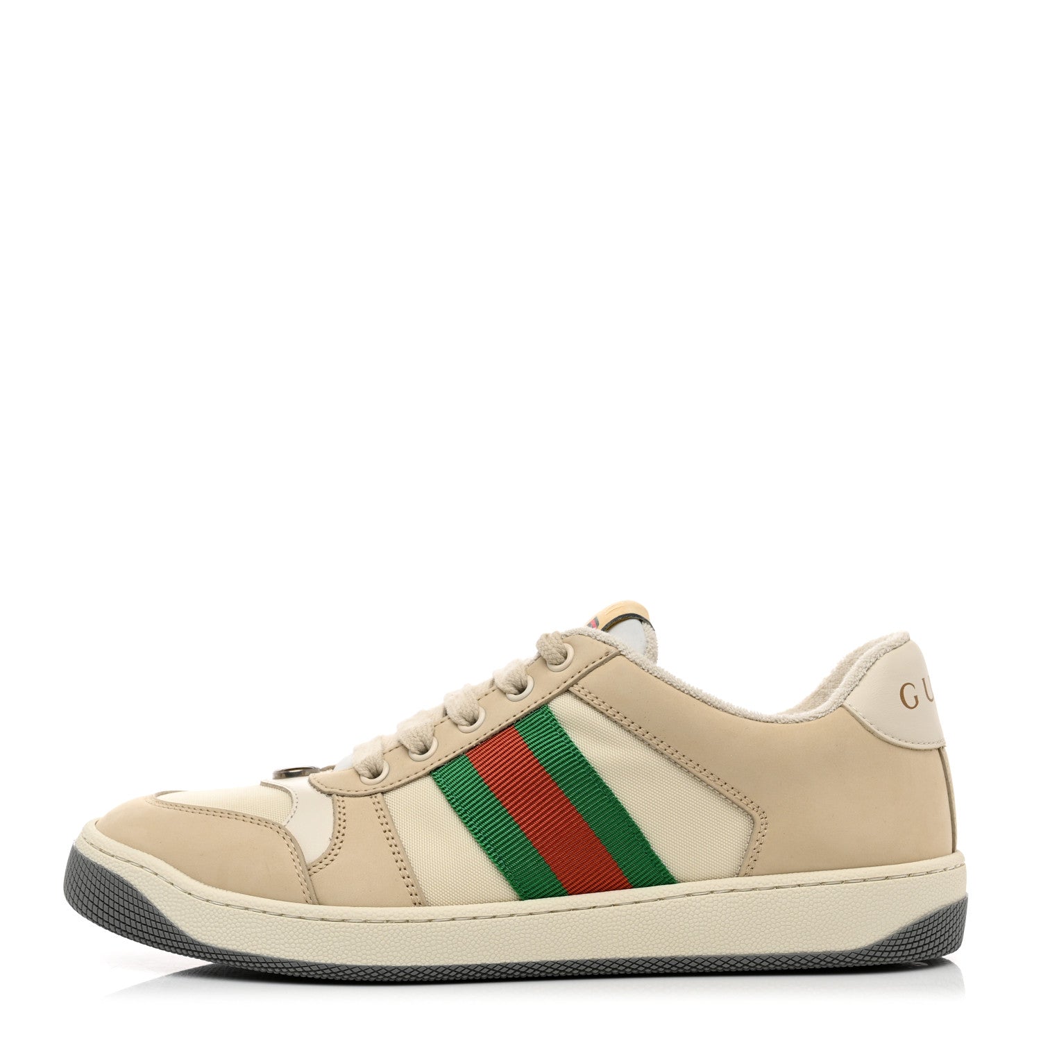 Gucci Nylon Nubuck Web Womens Screener Sneakers 38 Mystic White Dusty Milk 1 of 8