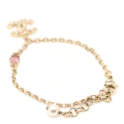 Chanel Crystal Pearl CC Charm Bracelet Light Gold Pink 3 of 5