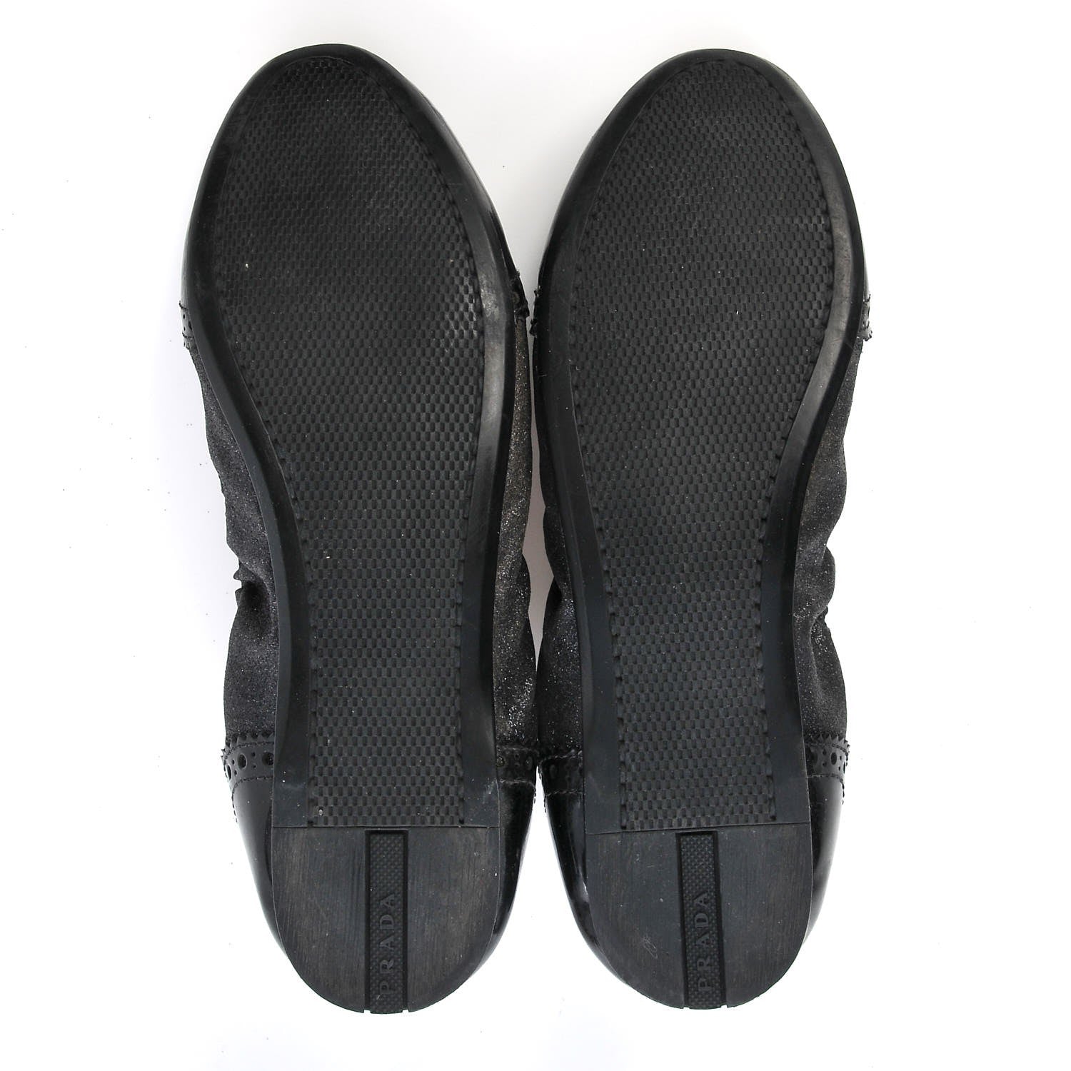Prada Suede Vernice Glitter Smoking Oxford Ballet Flats 37.5 Black 7 of 10