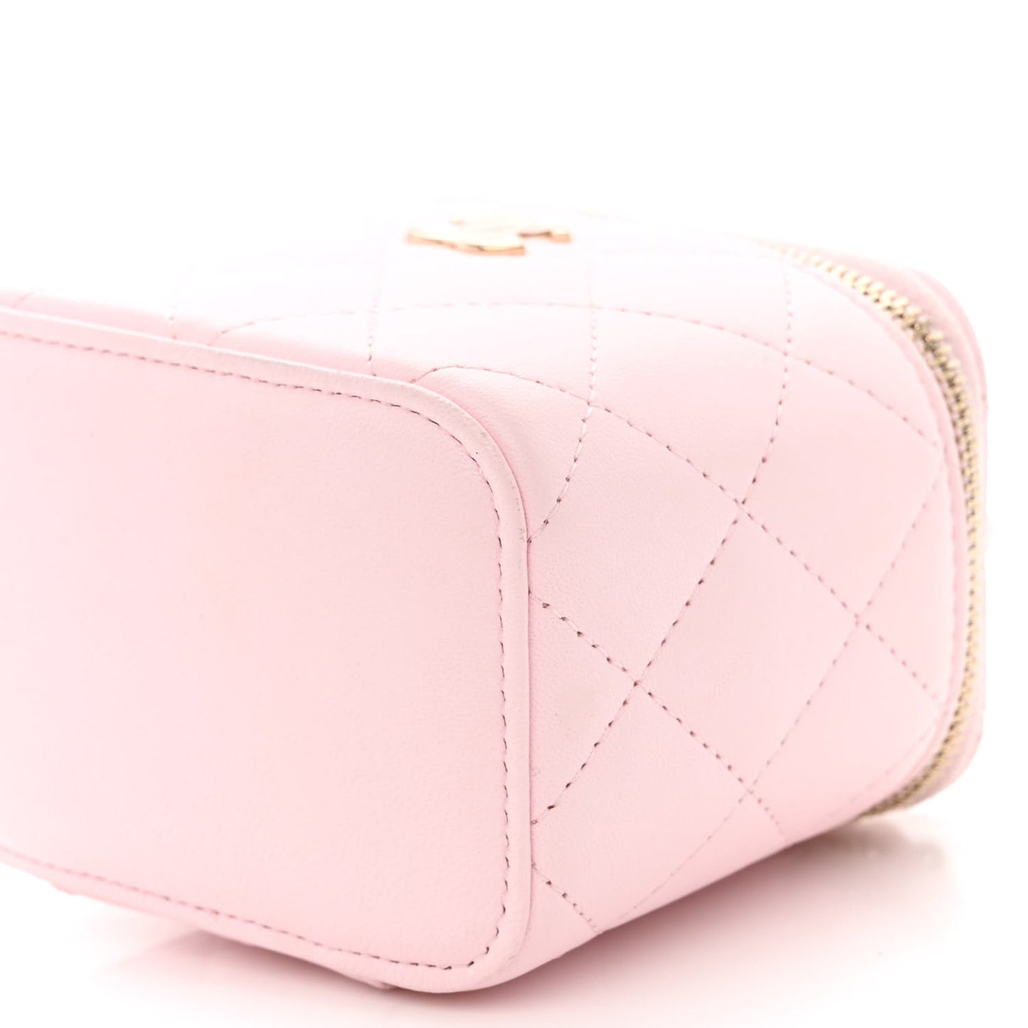 Lambskin Quilted Mini Top Handle Vanity Case With Chain Light Pink