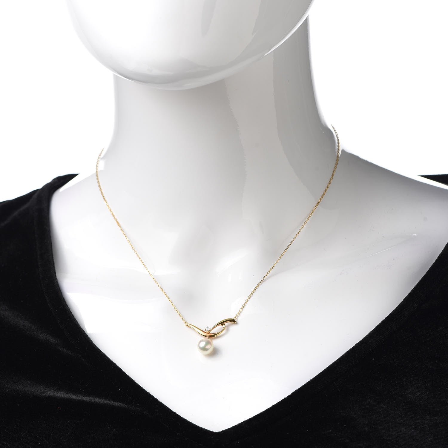 Mikimoto 18K Yellow Gold Diamond Akoya Pearl 7.5mm Pendant Necklace 2 of 4