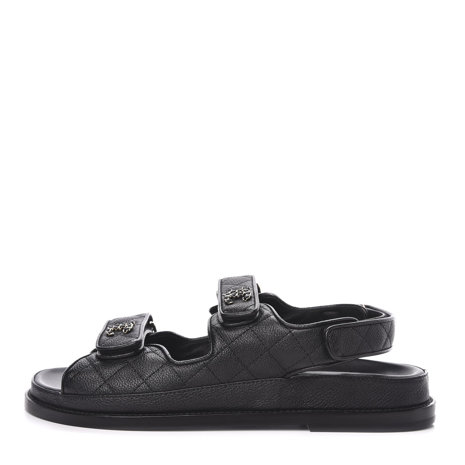 Chanel Grained Calfskin Velcro Dad Sandals 38.5 Black 1 of 9