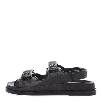 Chanel Grained Calfskin Velcro Dad Sandals 38.5 Black 1 of 9