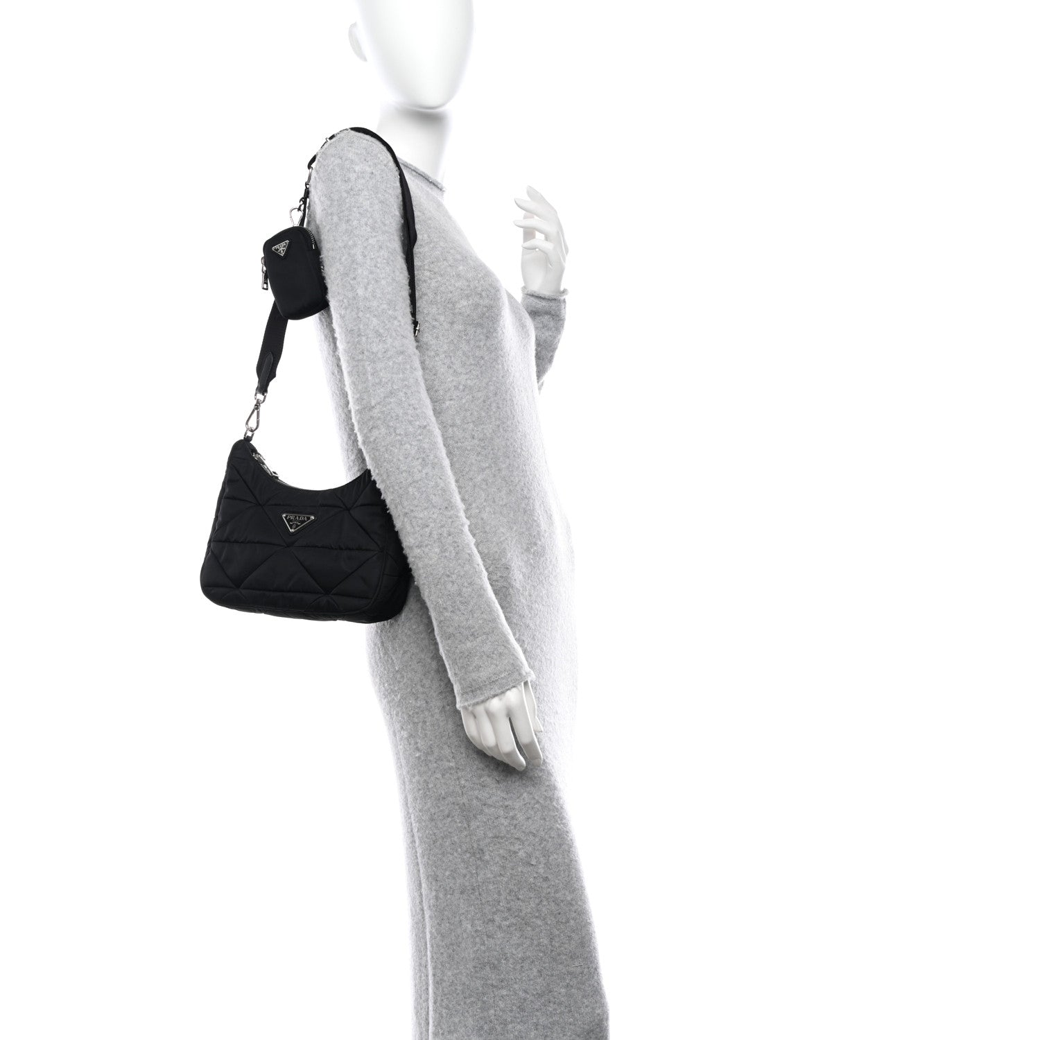 Prada Re-Nylon Triangle Padded Patchwork Shoulder Bag Black 2 of 11