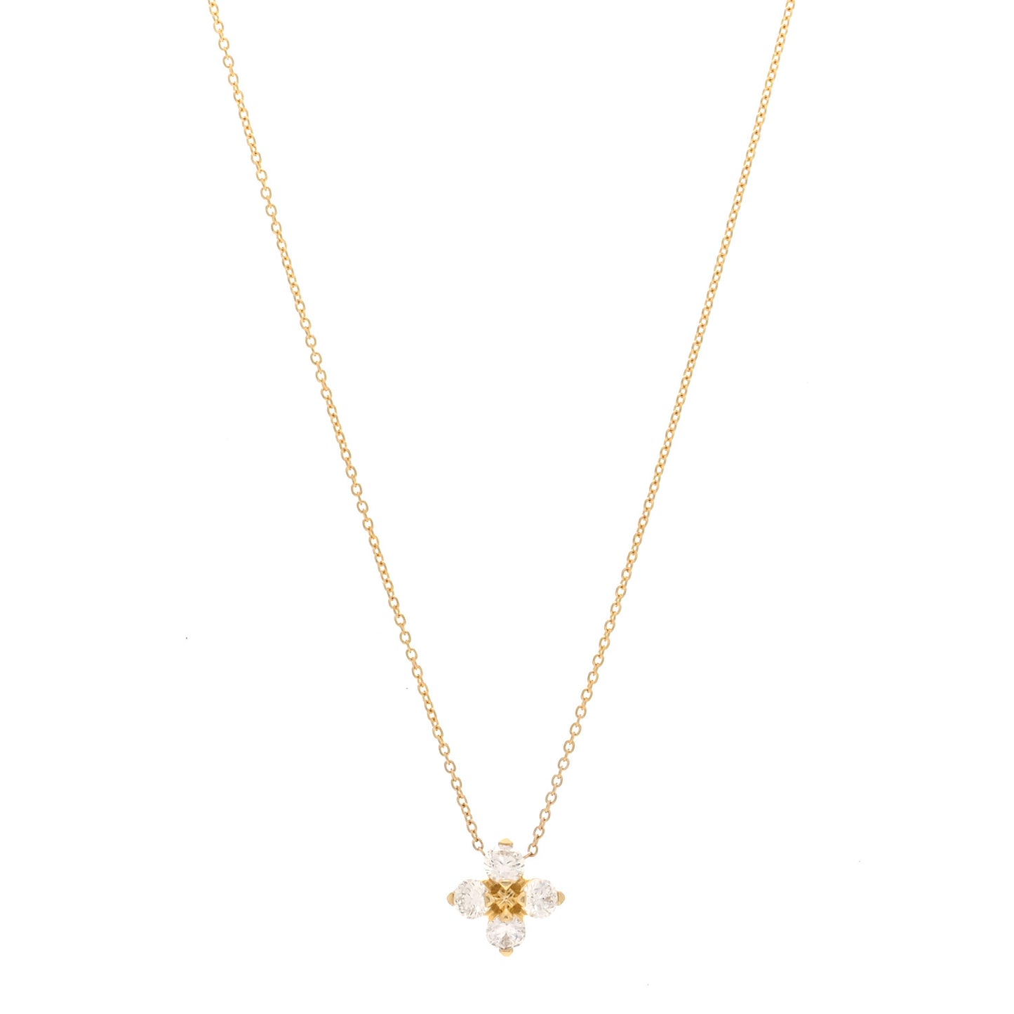 18K Yellow Gold Diamond Love in Verona Flower Pendant Necklace