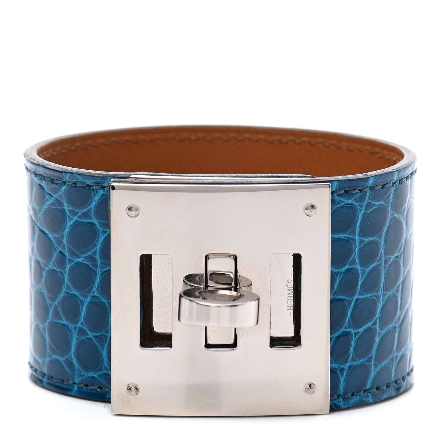 Hermes Shiny Alligator Kelly Dog Bracelet T2 Bleu Izmir 1 of 5