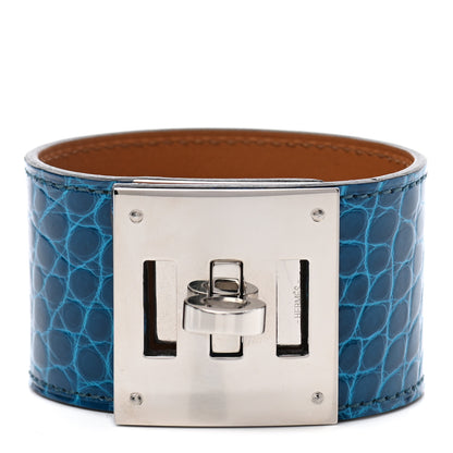 Hermes Shiny Alligator Kelly Dog Bracelet T2 Bleu Izmir 1 of 5