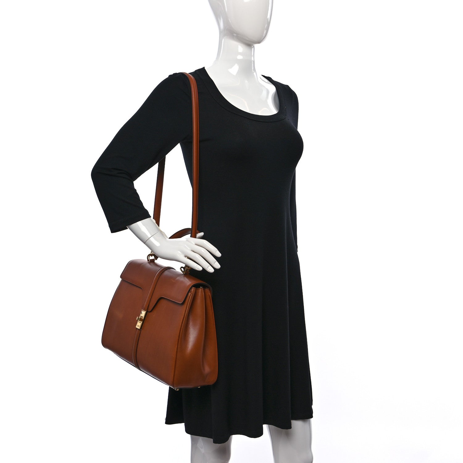 Celine Satinated Calfskin Medium 16 Top Handle Bag Tan 2 of 11