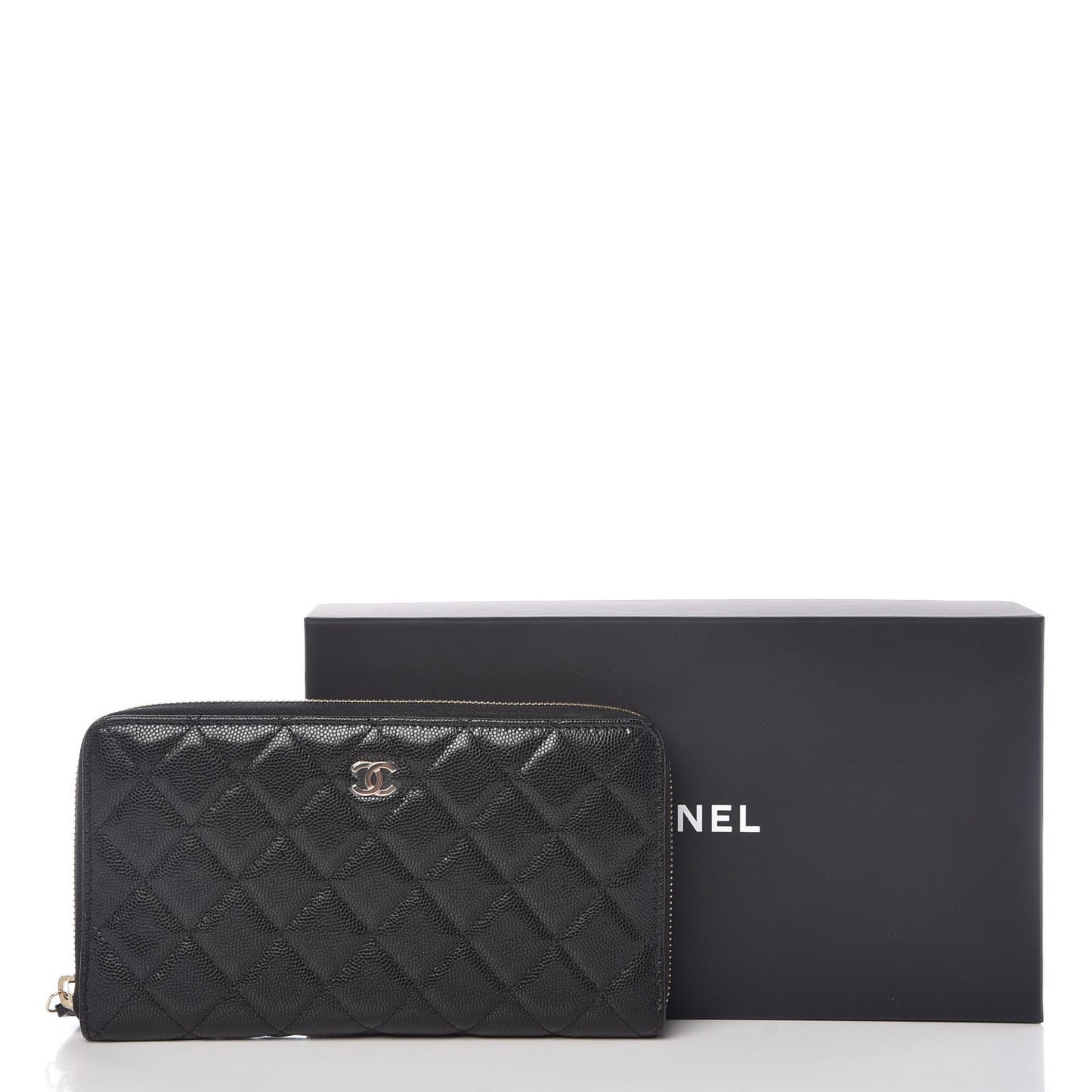 Caviar Quilted Large Zip Around Organizer Wallet Black