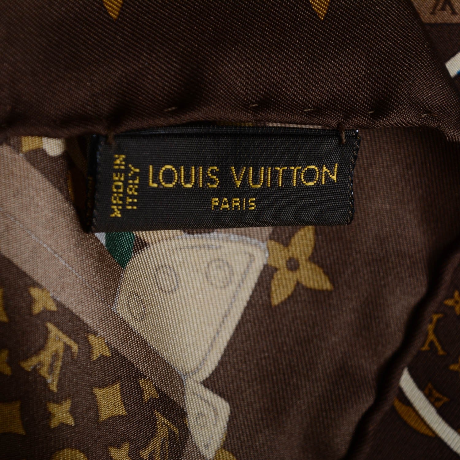 Louis Vuitton Silk Monogram Trunks Square Scarf Brown 5 of 5