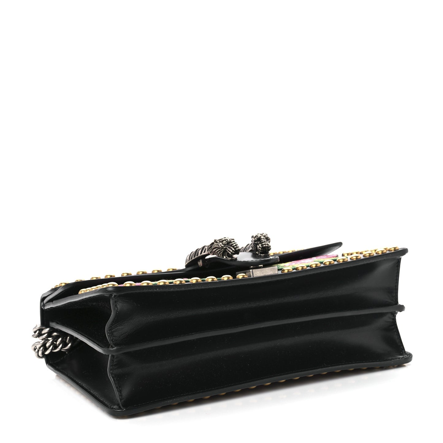 Calfskin Floral Embroidered Studded Small Dionysus Shoulder Bag Black