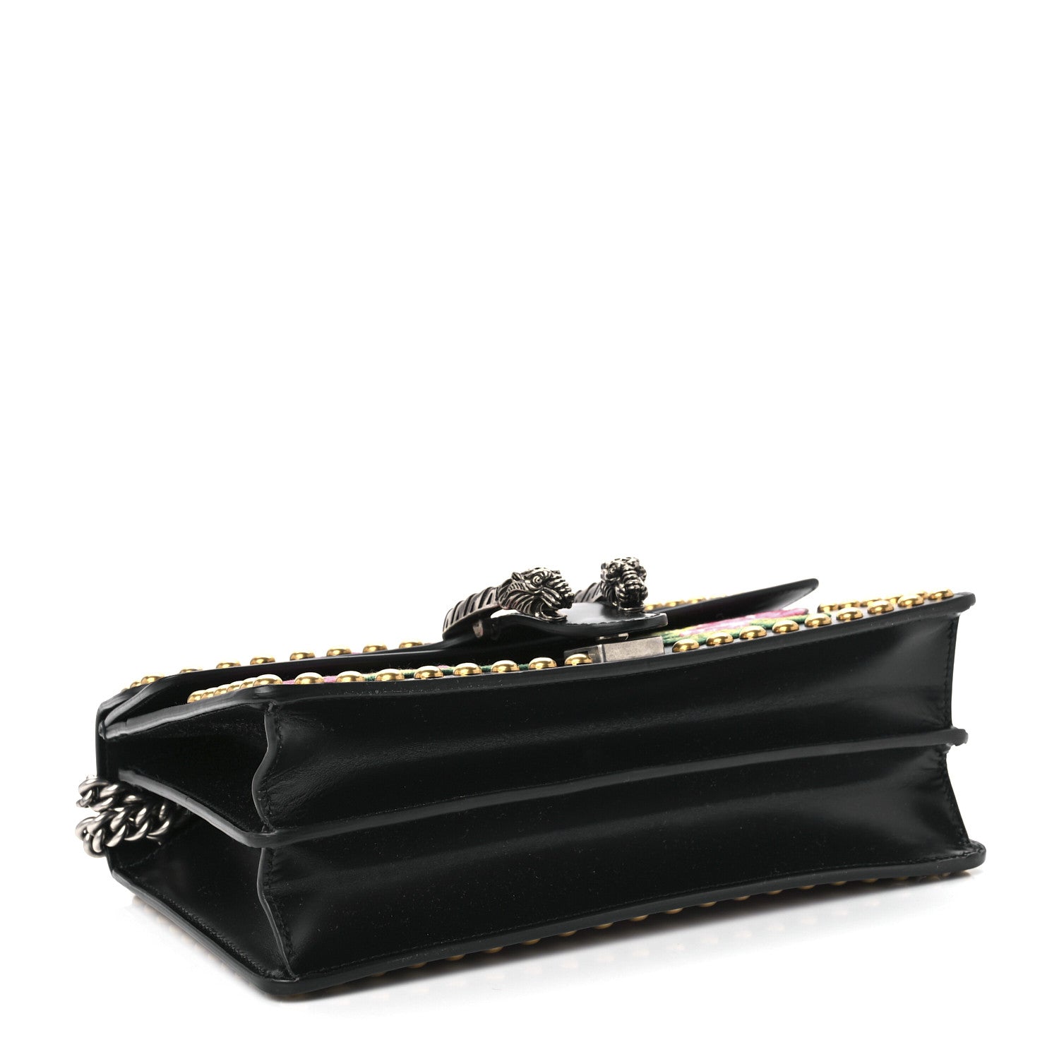 Gucci Calfskin Floral Embroidered Studded Small Dionysus Shoulder Bag Black 3 of 8