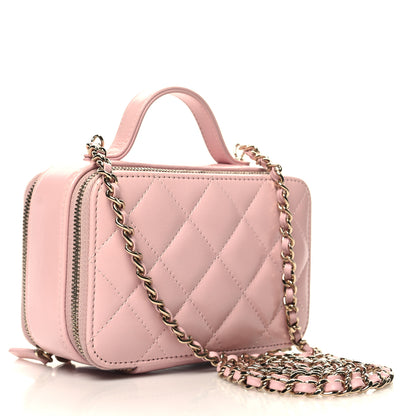 Chanel Glazed Calfskin Quilted Small Top Handle Vanity Case Light Pink 3 of 11