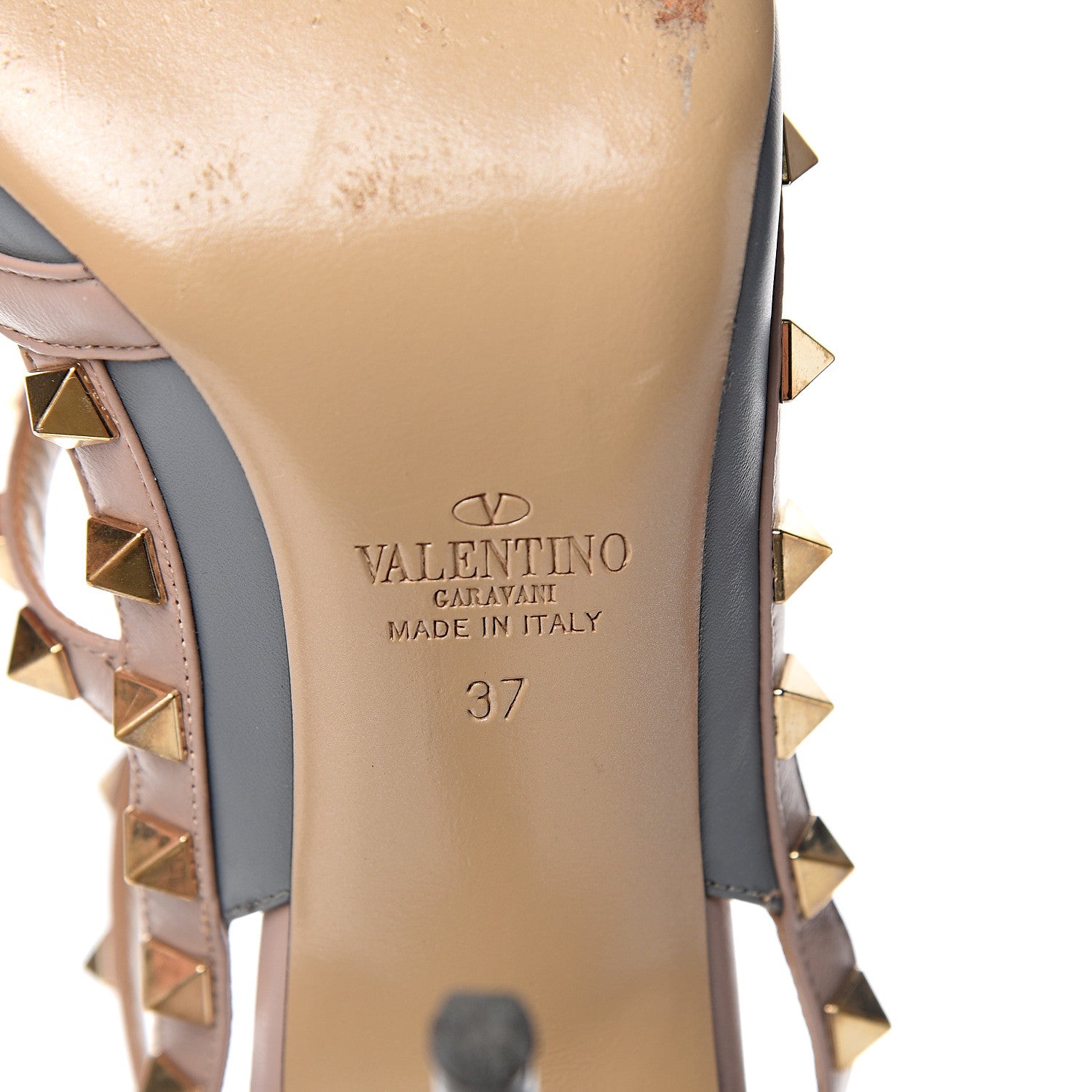Valentino Garavani Calfskin Nappa Rockstud Ankle Strap 100mm Pumps 37 Light Stone Poudre 9 of 12