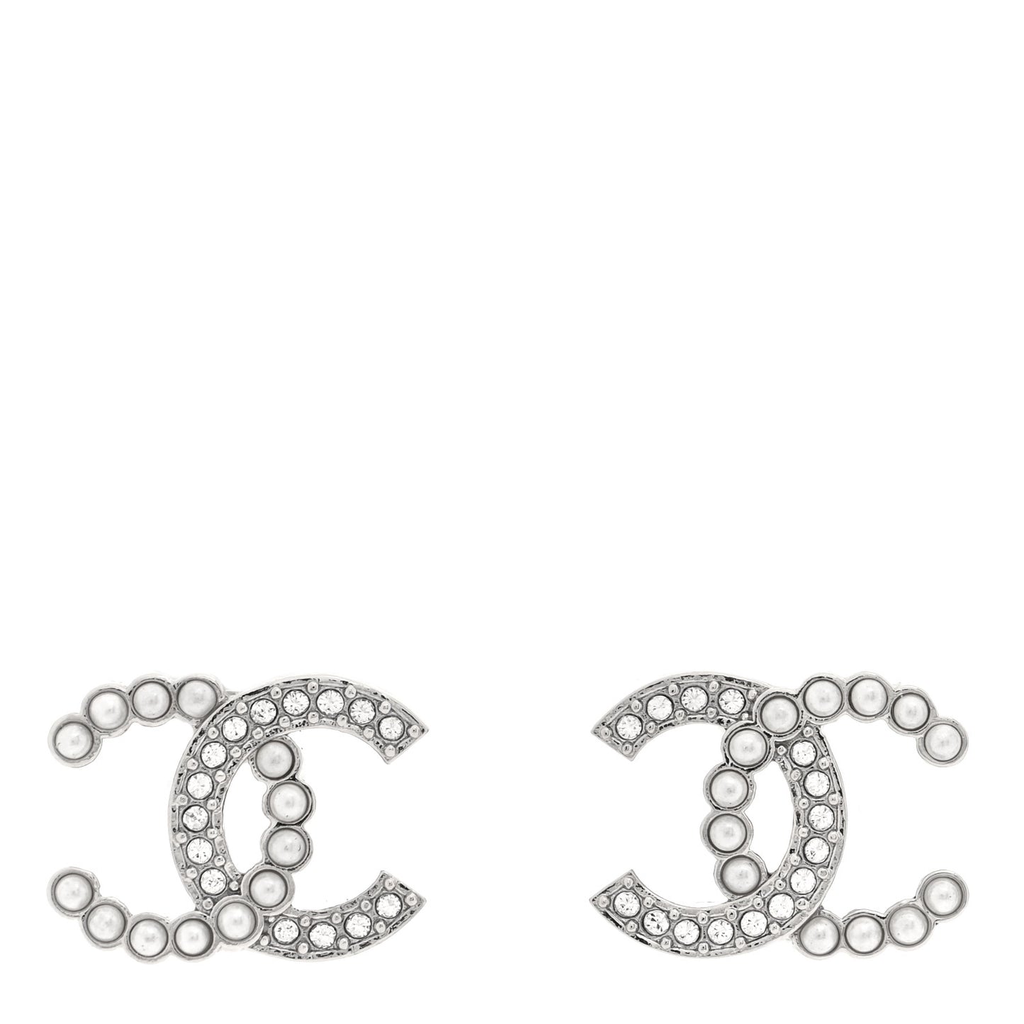 Crystal Pearl CC Clip On Earrings Silver