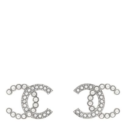 Chanel Crystal Pearl CC Clip On Earrings Silver 1 of 4