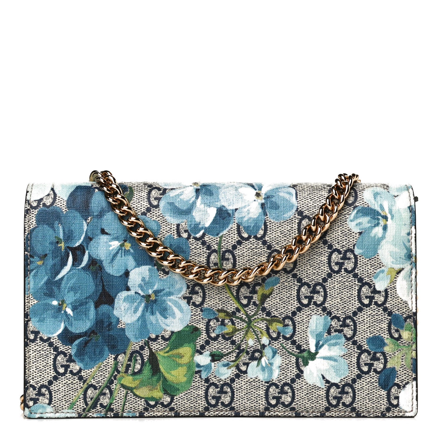 Gucci GG Supreme Monogram Blooms Chain Wallet Blue 1 of 10