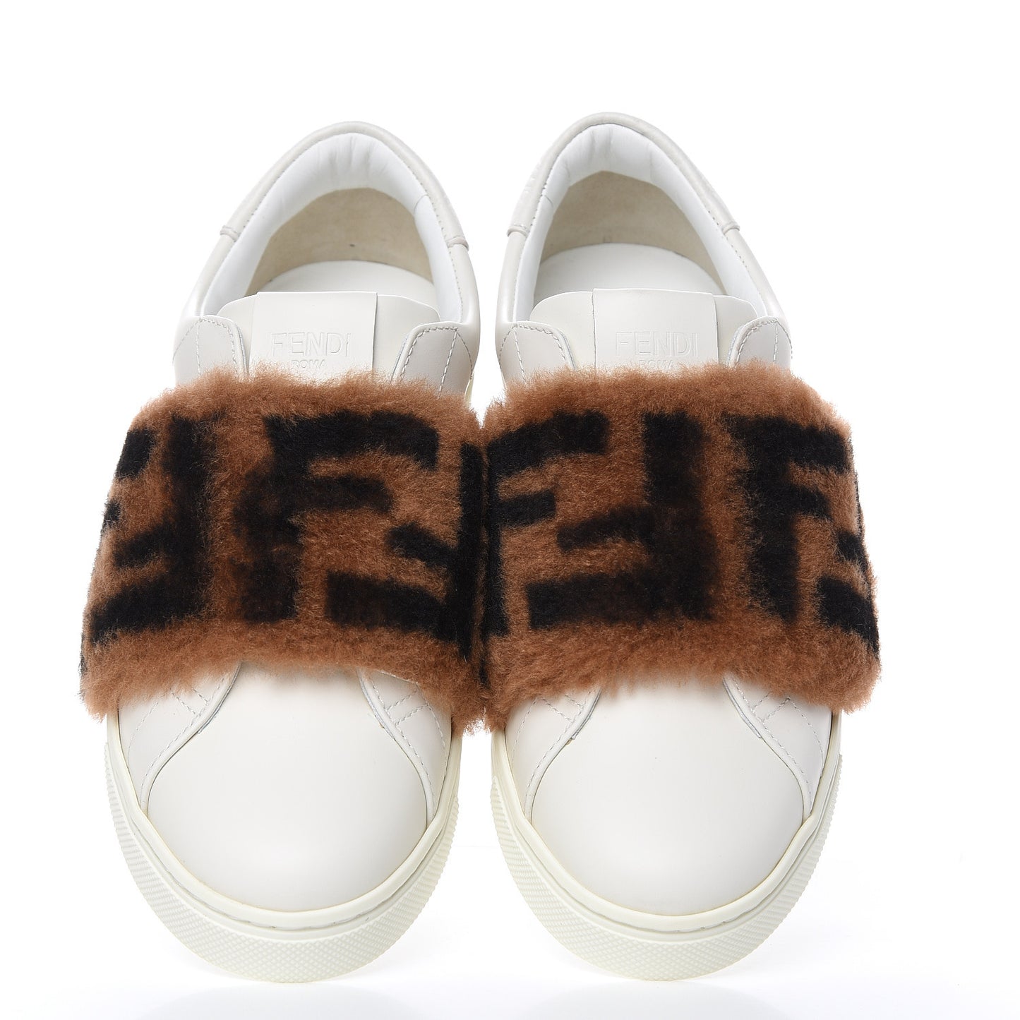 Vitello Shearling FF Velcro Slip On Sneakers 35.5 White