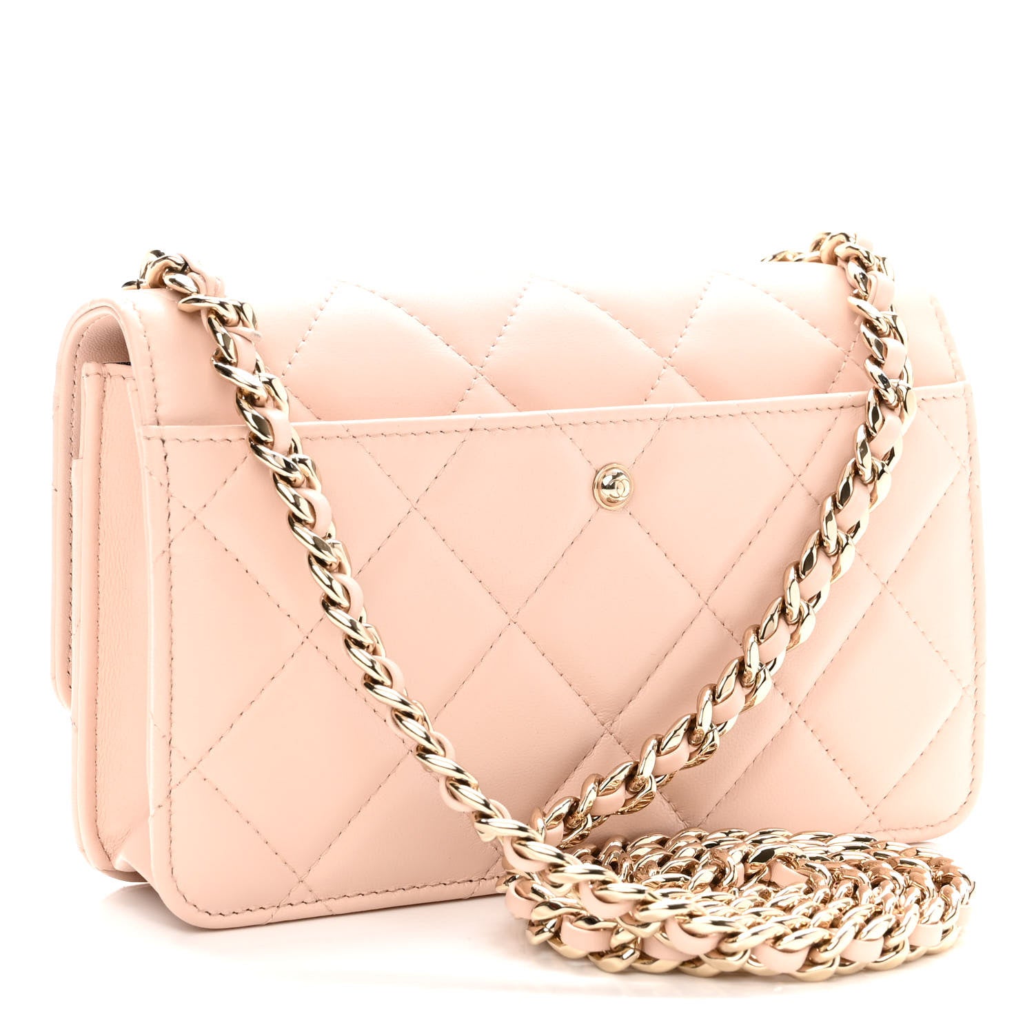 Chanel Lambskin Plexi Quilted Wallet On Chain WOC Light Beige 3 of 11