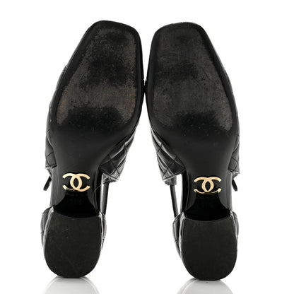Chanel Lambskin Patent Quilted Cap Toe Mary Jane Flats 37.5 Black 5 of 10