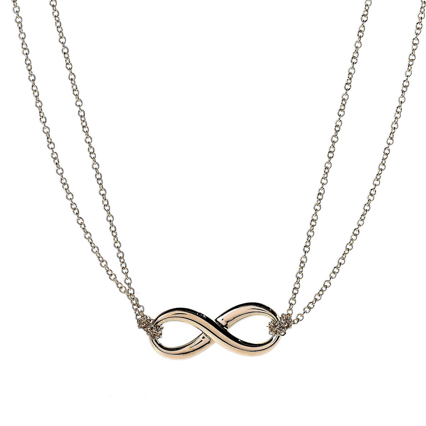 18K Yellow Gold Infinity Double Chain Pendant Necklace