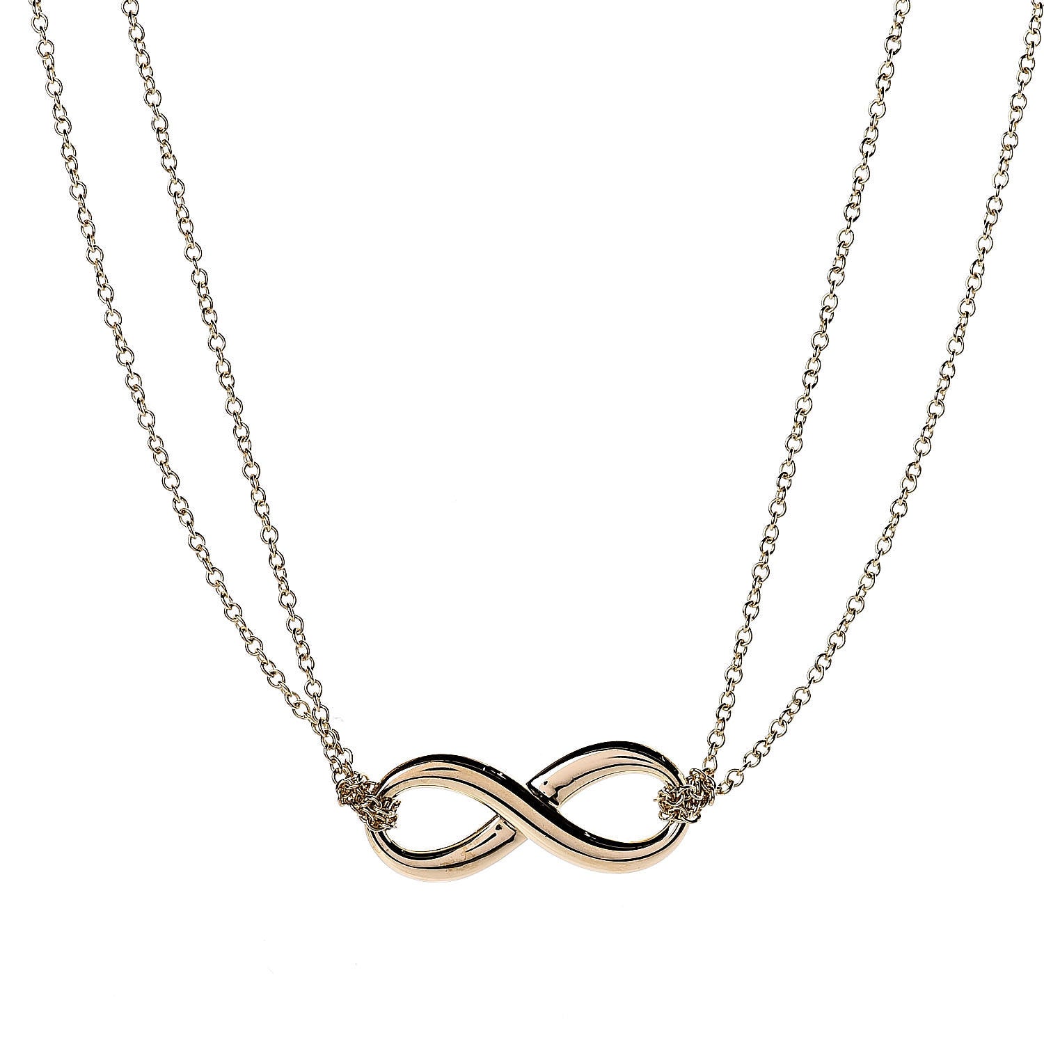Tiffany 18K Yellow Gold Infinity Double Chain Pendant Necklace 4 of 6