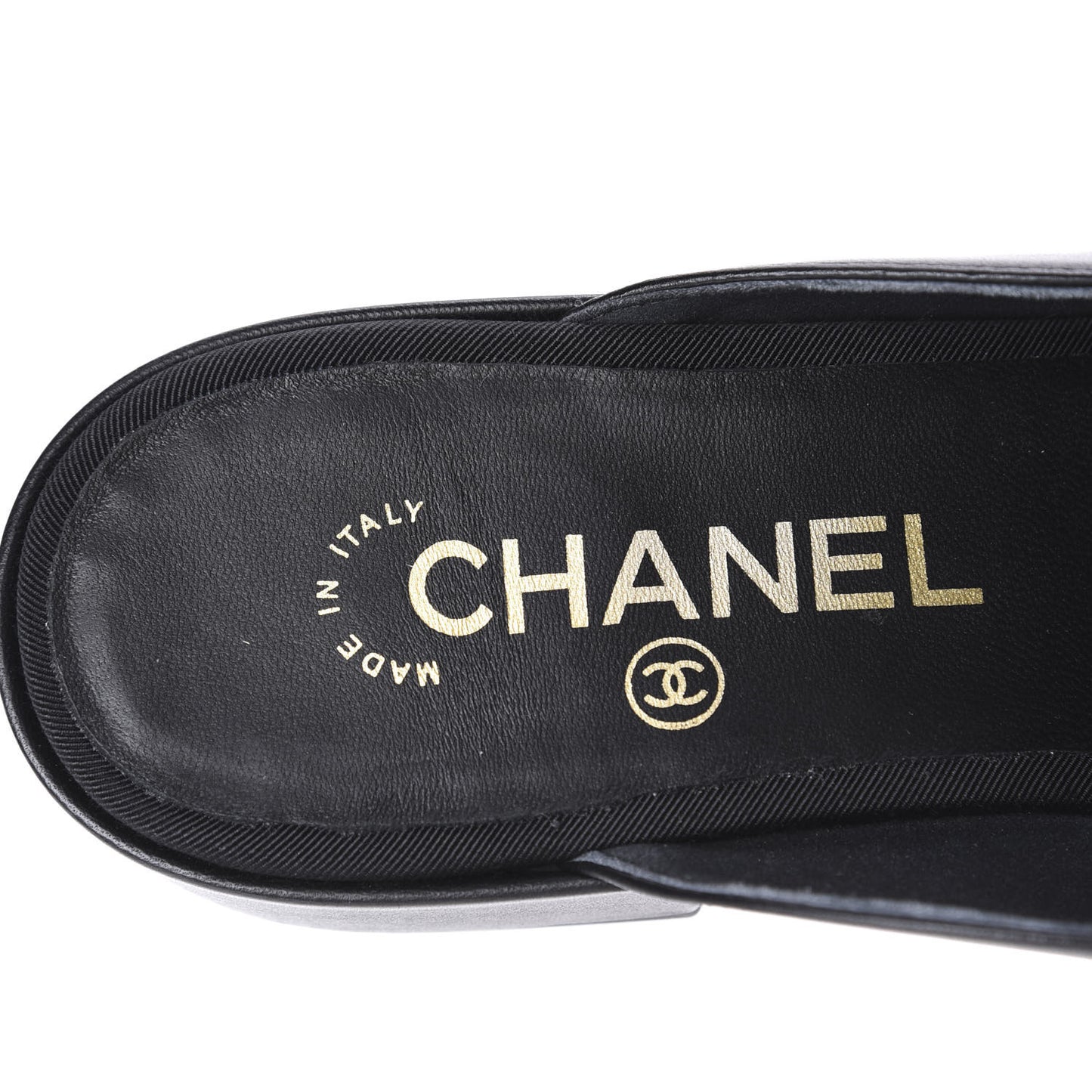 Lambskin Grosgrain Cap Toe CC Mules 36.5 Black