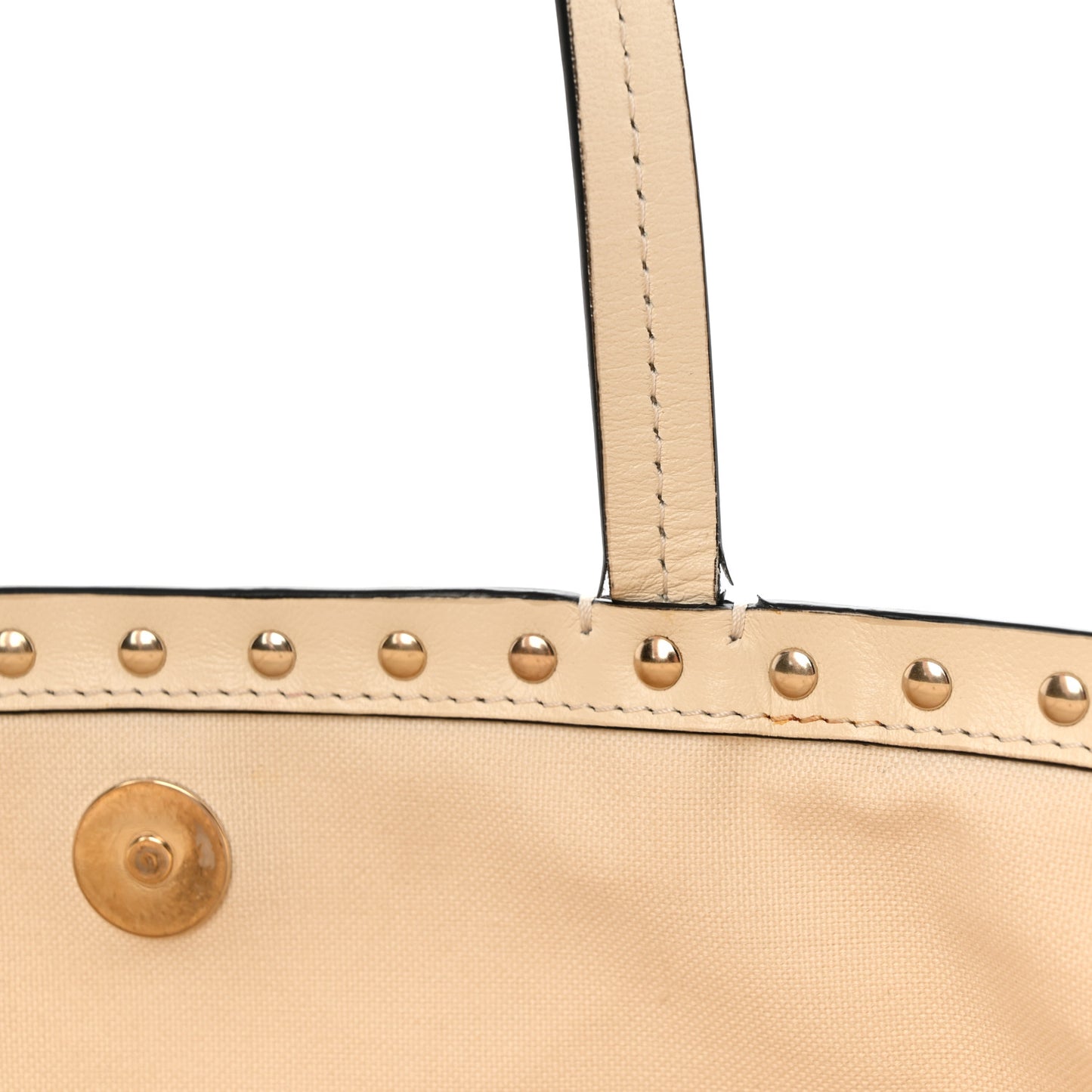 Metallic Boucle Raffia Calfskin Rockstud Shoulder Tote White Gold Ivory