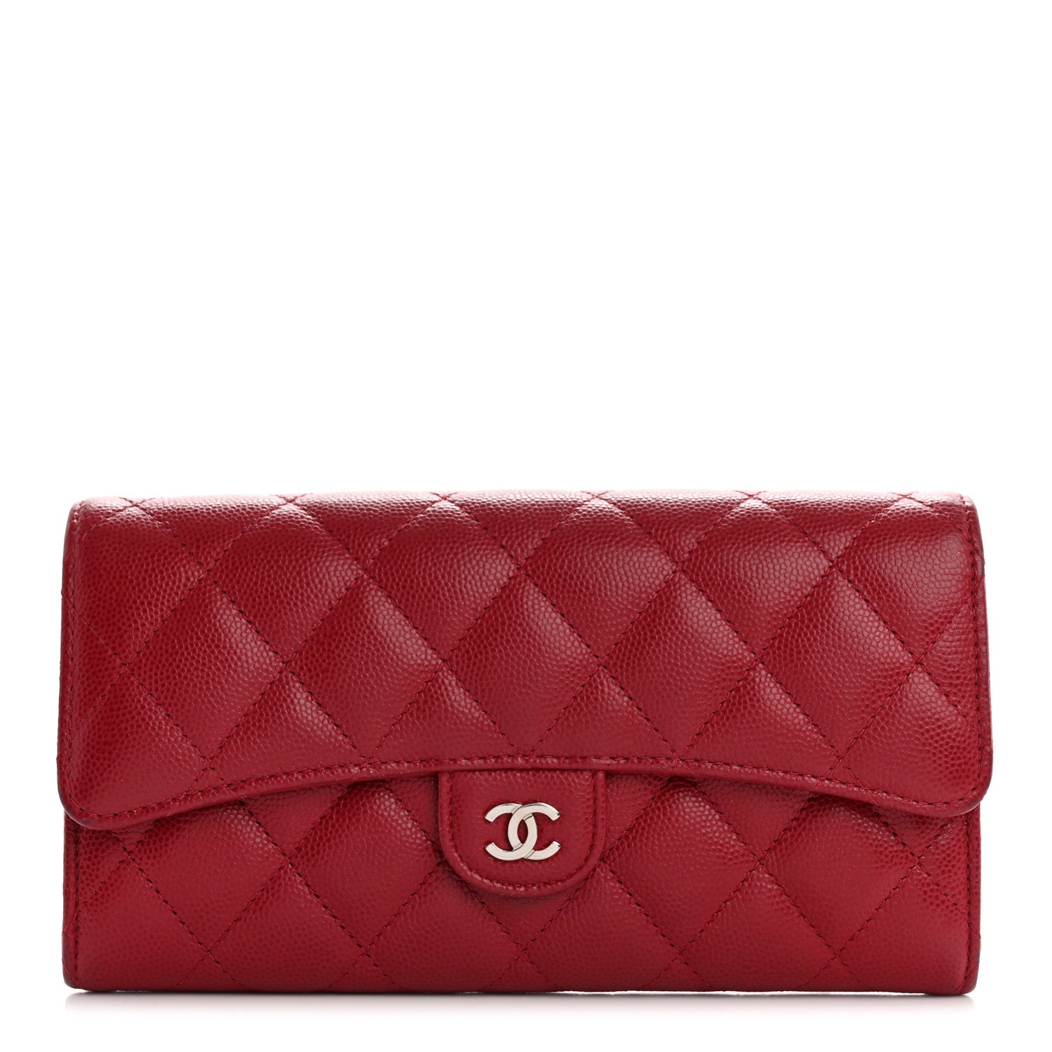 Chanel Caviar Quilted Large Gusset Flap Wallet Red 1 of 14