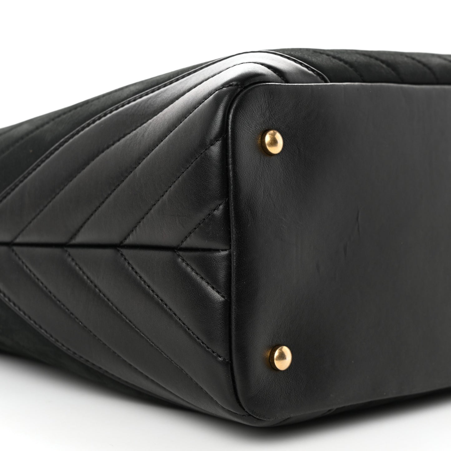 Calfskin Chevron Quilted Shopping Tote Black