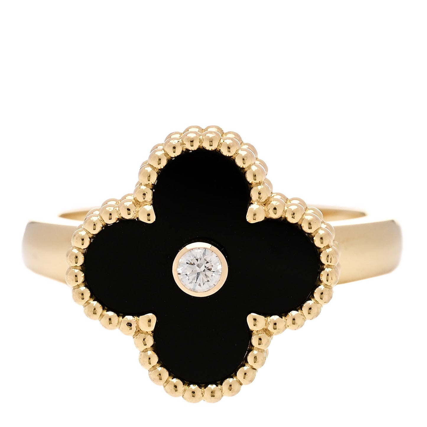 18K Yellow Gold Black Onyx Diamond Vintage Alhambra Ring 55 7.25