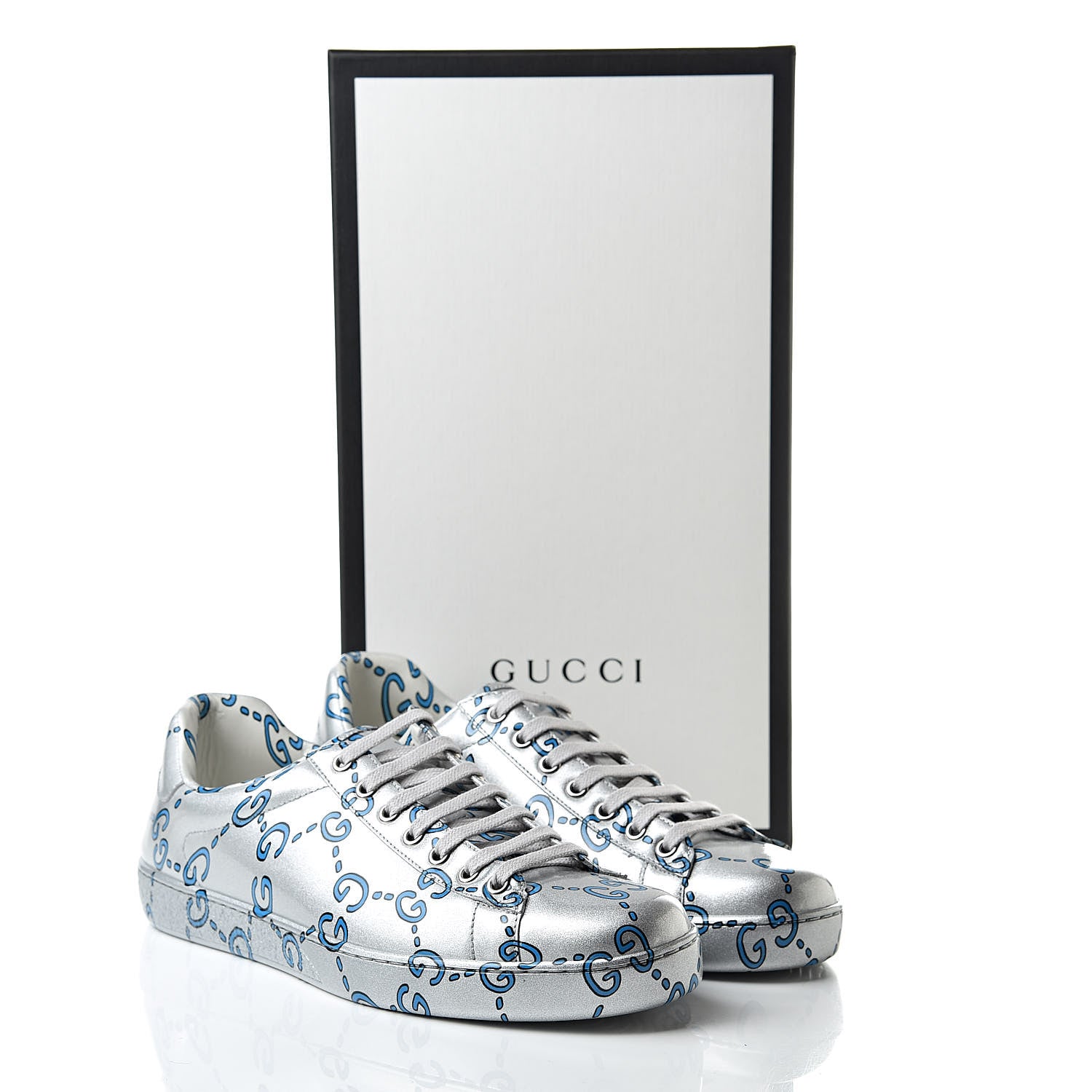 Gucci Miro Rubber Wax GucciGhost Print Mens New Ace Sneakers 8 Silver 10 of 10