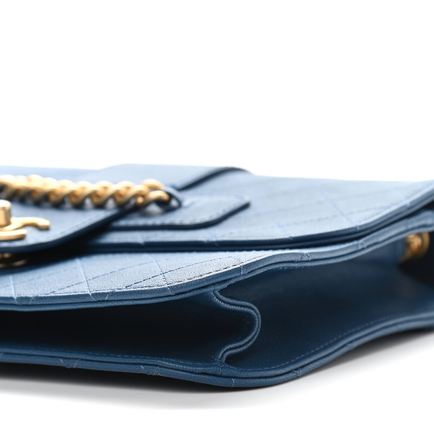 Chanel Sheepskin Stitched Chain Large Flap Bag Blue 10 of 10