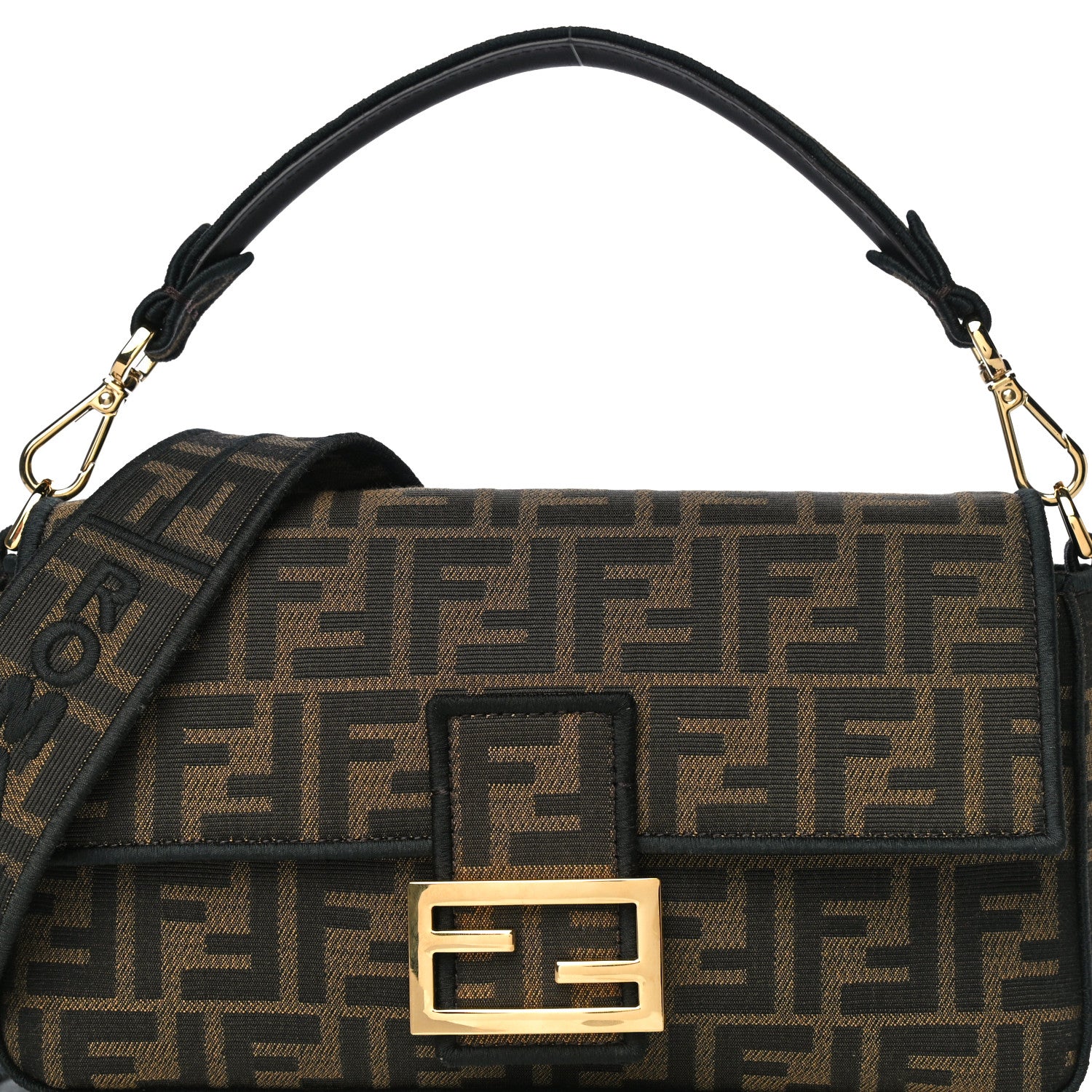 Fendi Fabric Jacquard FF 1974 Medium Baguette Tobacco Moro Black 10 of 12