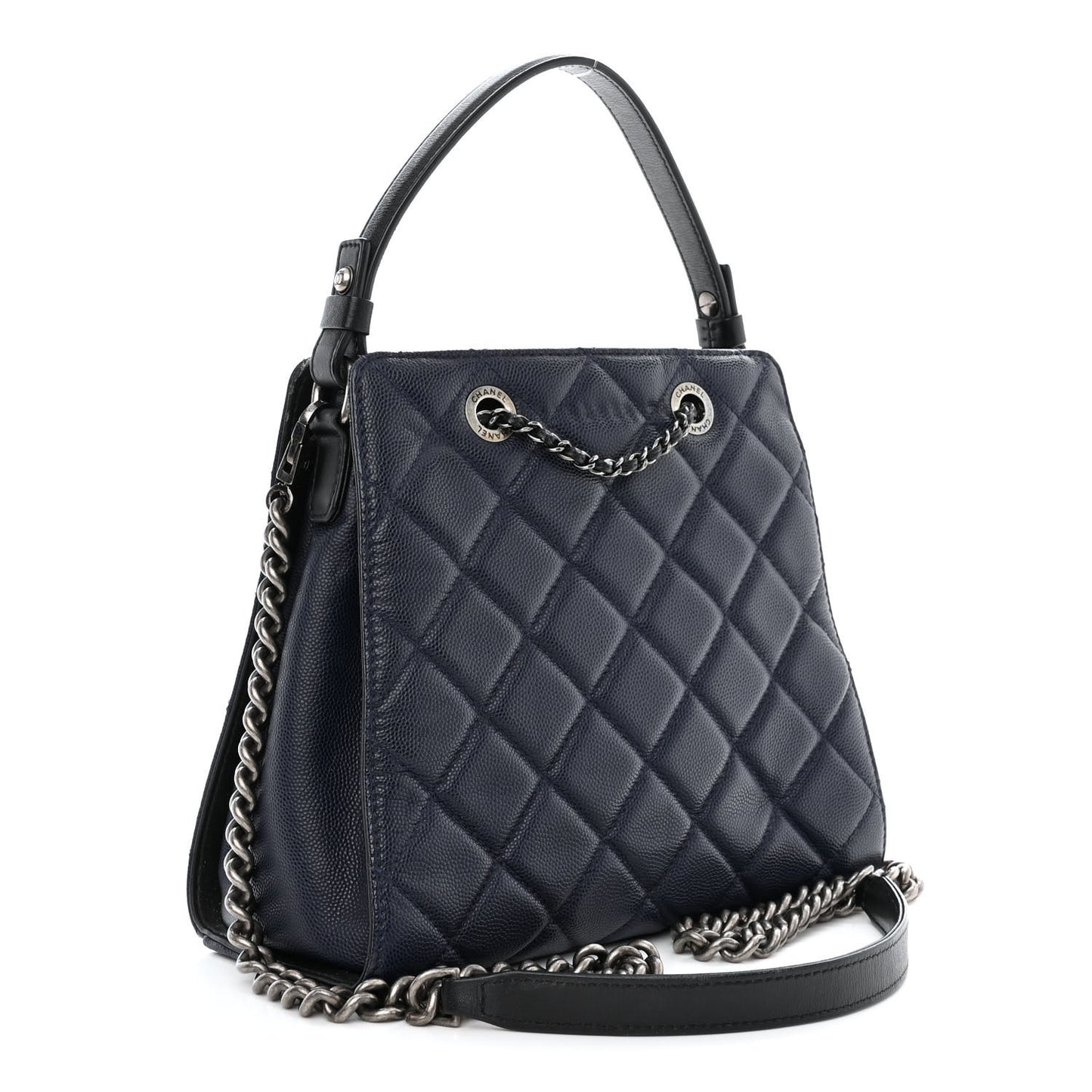 Caviar Quilted Small CC Bucket Bag Navy