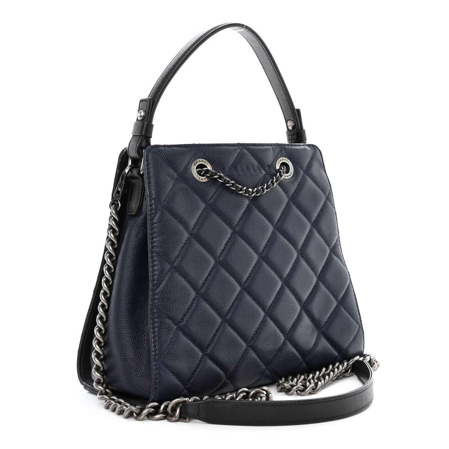 Chanel Caviar Quilted Small CC Bucket Bag Navy 3 of 14