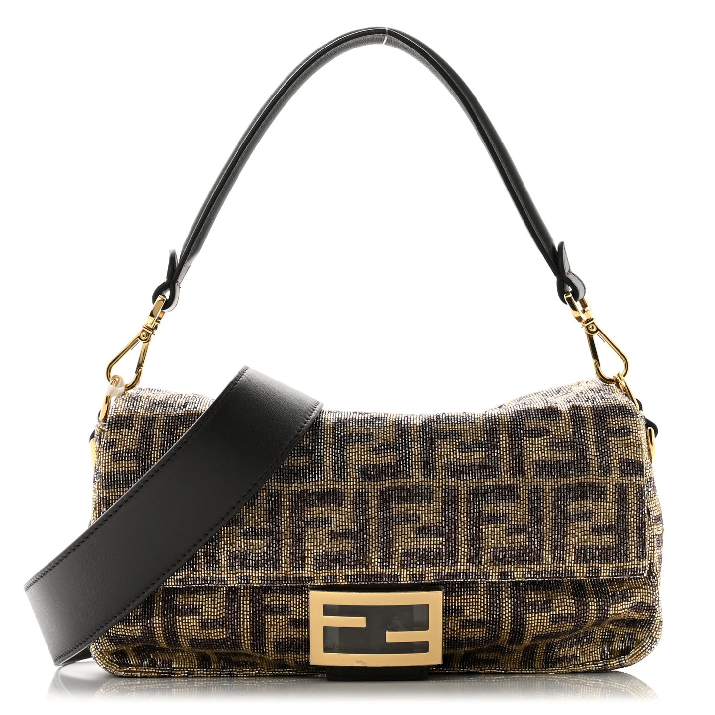 Vitello King Beaded Zucca Baguette Mogano Panna Ebano