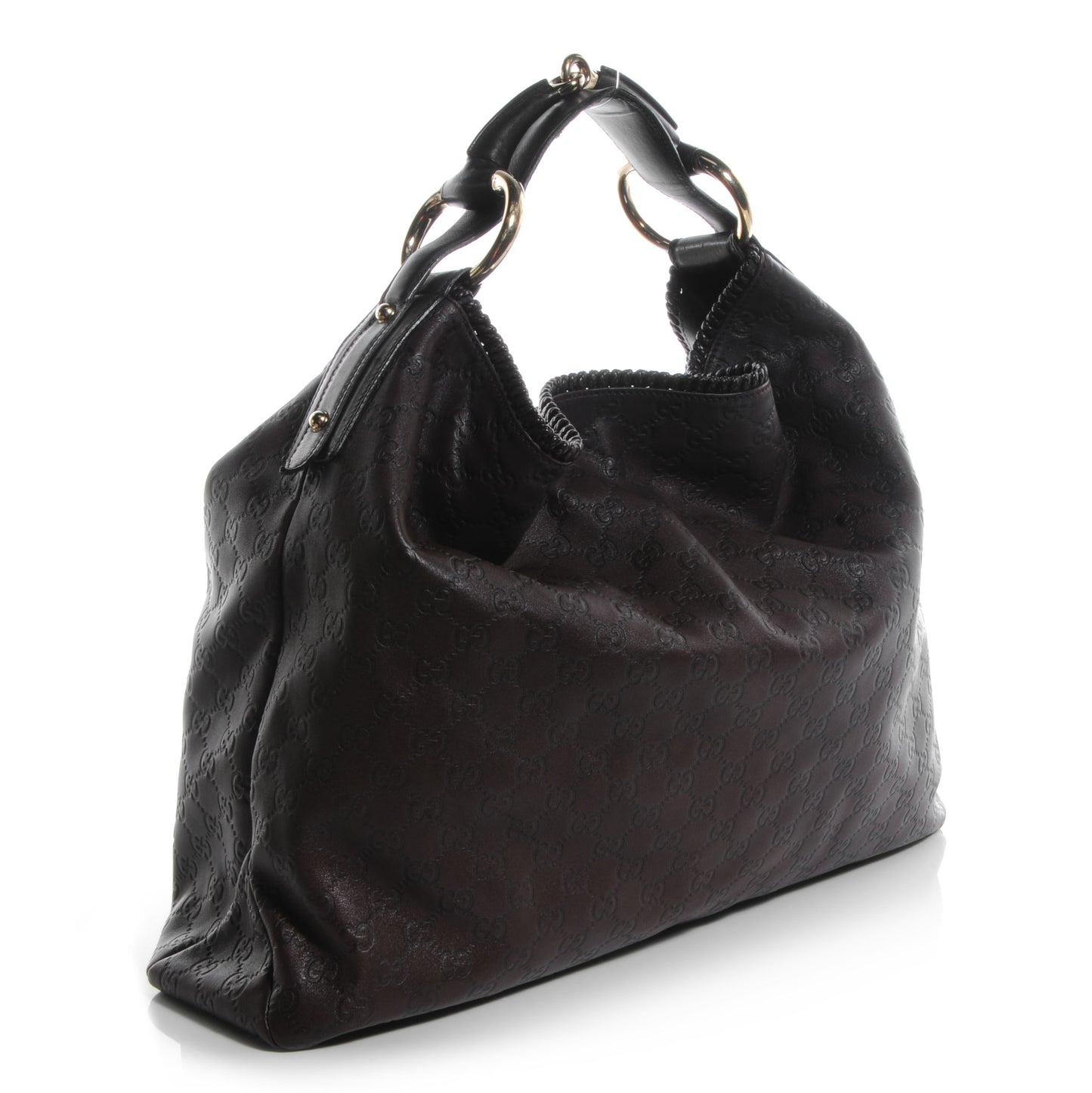 Guccissima Large Horsebit Chain Hobo Chocolate Brown