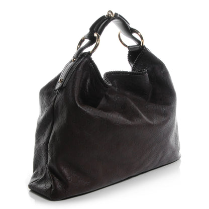 Gucci Guccissima Large Horsebit Chain Hobo Chocolate Brown 3 of 7