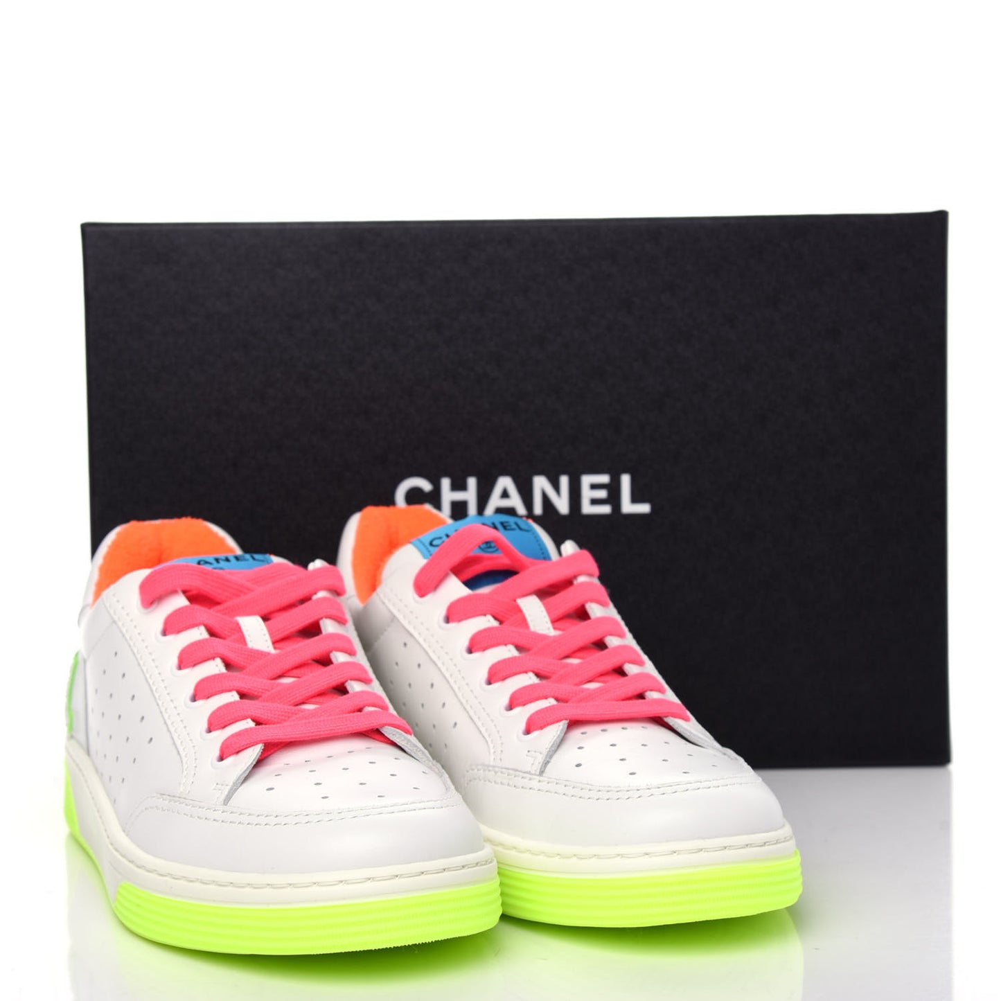 Calfskin Womens Logo Sneakers 40.5 White Multicolor
