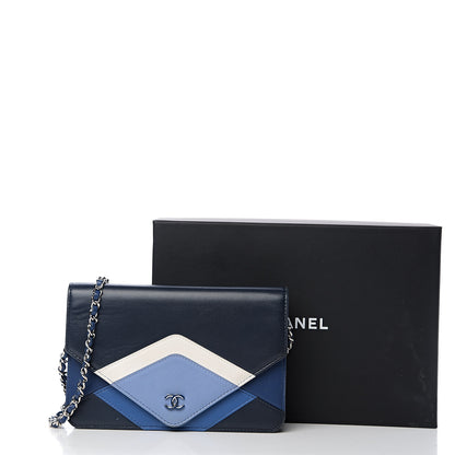 Chanel Lambskin Stitched Wallet On Chain WOC Blue 12 of 12