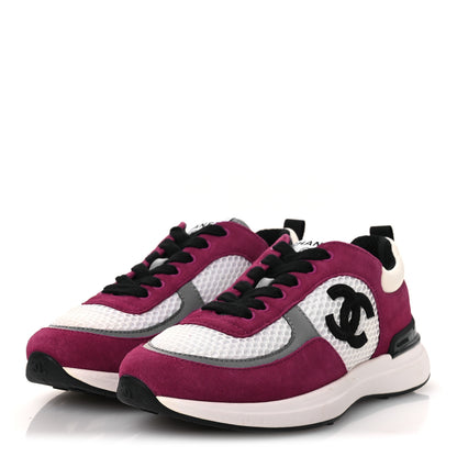 Chanel Mesh Suede Calfskin Womens CC Sneakers 36 White Dark Pink Grey 4 of 10