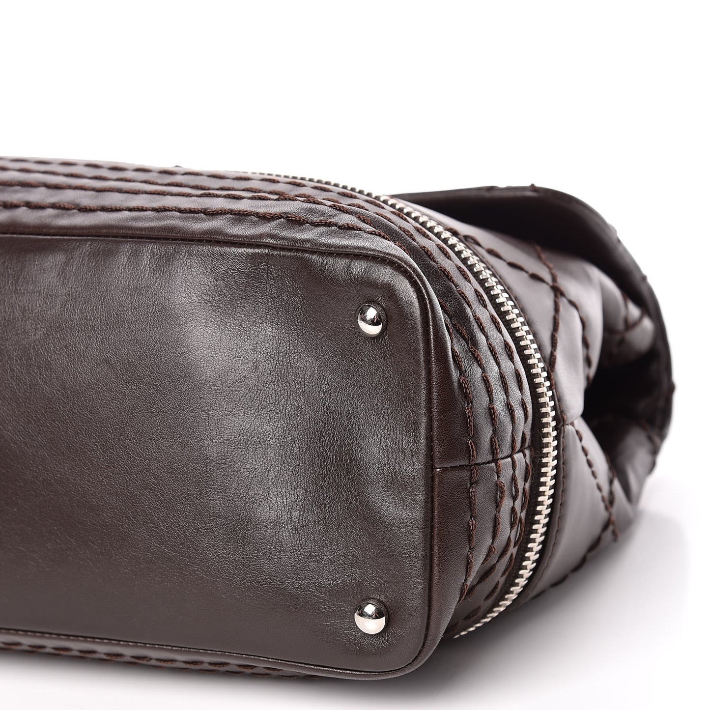 Calfskin Large Expandable Flap Bag Brown